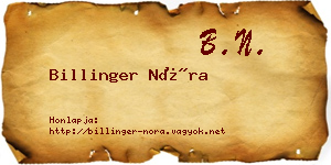 Billinger Nóra névjegykártya